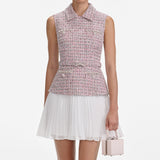olivia Pink Boucle Chiffon Mini Dress