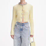 sabina Yellow rhinestones embellished Alpaca Cardigan
