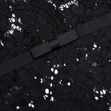 ashley Floral Lace hollow Midi Dress in black