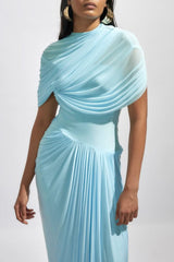 Aakifa Asymmetric Draped Maxi Dress in Baby blue