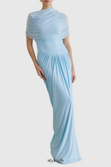 Aakifa Asymmetric Draped Maxi Dress in Baby blue