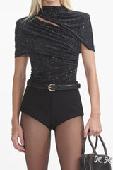 Abihail Crystal Cutout Mesh Top