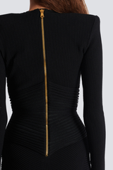 Aero Buttoned Ribbed Knit Mini Dress - Black