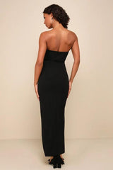 After Hours Black Strapless Ruffled Maxi Dress