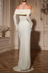 zenobia Off shoulder Ruched Maxi Dress In Beige