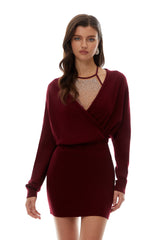 nancy Rhinestone embellished bodycon jersey mini dress in red