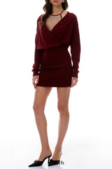 nancy Rhinestone embellished bodycon jersey mini dress in red