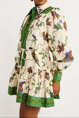 lauren floral print long sleeve Mini Dress in green