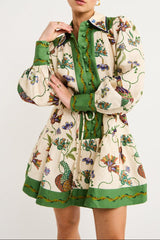 lauren floral print long sleeve Mini Dress in green