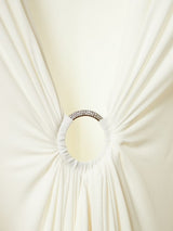 WHITE PLUNGE-NECK DRAPED GOWN