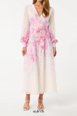 virginia floral Printed Midi Dress in pink