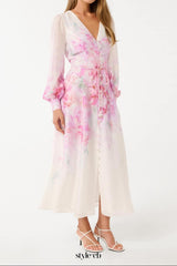 virginia floral Printed Midi Dress in pink