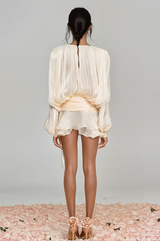 hermosa Balloon Sleeve Ruch Ruffle Mini Dress In Apricot