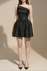 STRAPY HEM MINI DRESS IN BLACK