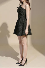 STRAPY HEM MINI DRESS IN BLACK