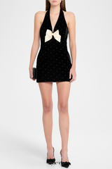 Anais Halter Bow Velvet Mini Dress