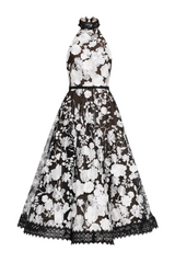 alyssa black Halter Floral Embroidered Midi Dress