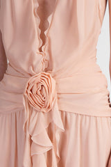 Aonaver Floral Ruffle Halter Maxi Dress in Pink