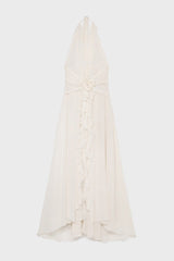 Aonaver Floral Ruffle Halter Maxi Dress in White