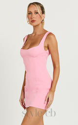 corset panel mini dress in pink