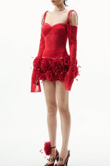 helen Lace Floral Appliqué Two Piece Set in Red