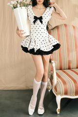 Arlo Dot Bow Lace Ruffle Mini Dress