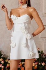 Strapless Flower Bandage Mini Dress In White