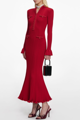 Austio Pearl Trim Knit Midi Dress