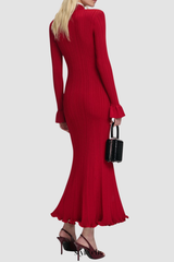 Austio Pearl Trim Knit Midi Dress