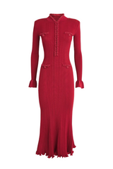 Austio Pearl Trim Knit Midi Dress