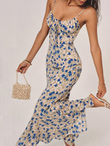 lesley blue Floral Print Knotted Irregular Hem maxi Dress