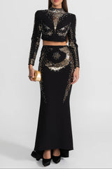 rosalind Embellished Co-Ord Set with Silver and Gold Sequin Detailing - Black