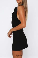 rebecca backless halter bodycon Mini Dress in Black