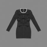 LONG SLEEVE CRYSTAL NECKLINE MINI DRESS