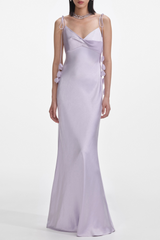 Bahari Floral Ribbon Satin Maxi Dress in purple
