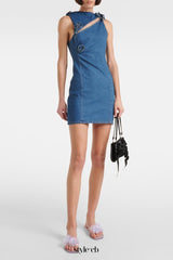Balto Flower Asymmetric Denim Mini Dress
