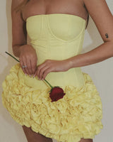 amy flower embellished mini skirt corset set in yellow