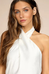 Beyond Classy White Satin Halter Midi Dress