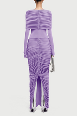 alice purple pleated Form-fitting maxi dress with asymmetrical draped shoulder