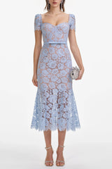 Blue Fine Lace Midi Dress