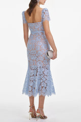 Blue Fine Lace Midi Dress