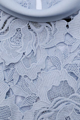 Blue Flower Lace Contrast Collar Midi Dress