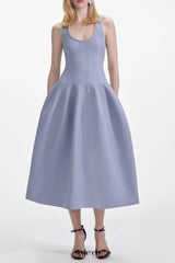 Blue Ribbed Knit Diamante Midi Dress