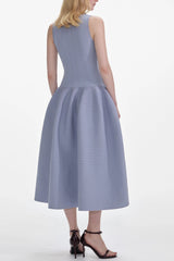 Blue Ribbed Knit Diamante Midi Dress