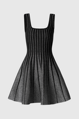 Bolboli Glitter Jacquard Knit Flared Mini Dress