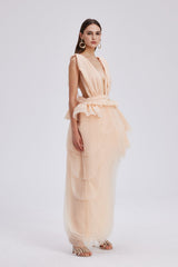 Bosmat Ruch Mesh Asymmetric Mini Dress In Apricot