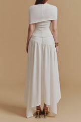 CASSIA Asymmetrical ruched top Midi Skirt set in white