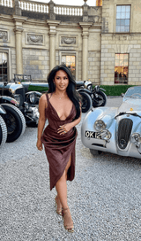 CEREDA CHOCOLATE SATIN MINI DRESS ohmogo 