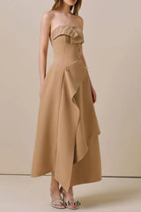 HIGH WAIST SLIM IRREGULAR TUBE TOP MIDI DRESS