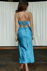 City Lights Cut-Out Waist Strappy Back Midi Dress Midnight Blue